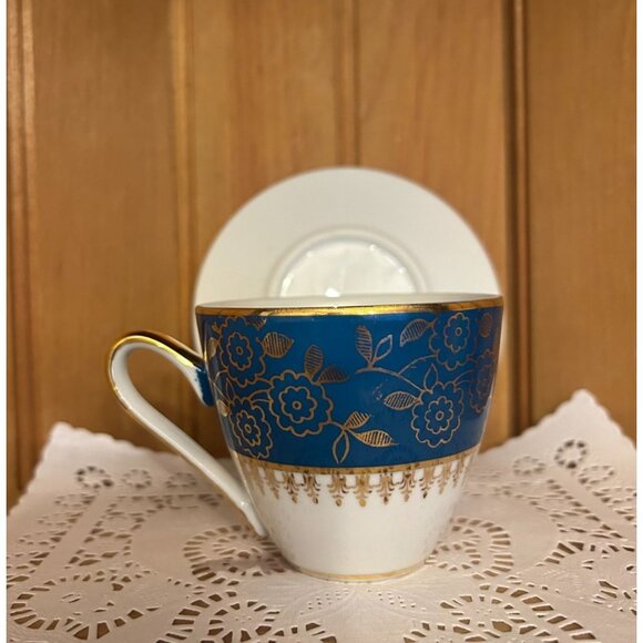 Vintage Teal Blue Gold Mismatched Teacup Saucer Gold Spoon MZ Czechoslovakia - Picture 8 of 10